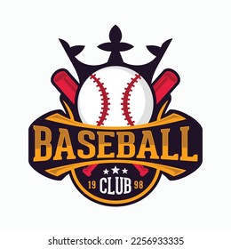 Baseball vector mascot logo design with crown. Vector illustration