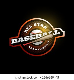 Baseball vector modern professional sport typography orange logotype in retro style. Vector design emblem, badge and sporty template logo design