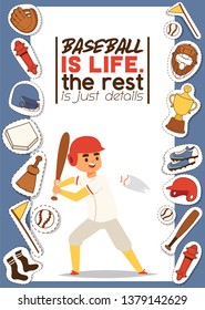 Baseball vector player man character in catchers sportswear and batters baseballbat or ball for competition backdrop illustration sportsman clothes with catchers glove background banner.