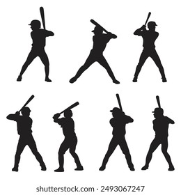 Baseball vector silhouettes collection set
