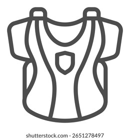 Colete de beisebol com emblema da equipe ícone da linha, conceito de jogo de beisebol. Gráficos vetoriais. Roupas da equipe e atributo, sinal de esporte no fundo branco, ícone de estilo de contorno para design móvel ou web