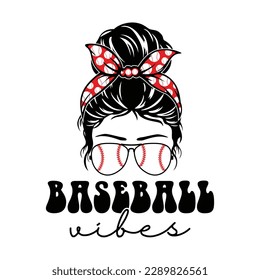 Camisa De Béisbol Vibes Messy Bun, Camisa De Vibes De Béisbol, Cabello De Bun, Vector De Bun, Vector De Béisbol, Clipart, Plantilla De Impresión De Camisas De Béisbol