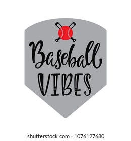 Baseball vibes. Typography design with ball and bats for shirts, prints, posters. Hand drawn vector illustration isolated on white background.