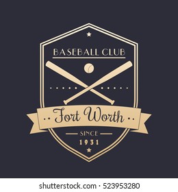 Baseball vintage emblem, logo, badge, gold on dark, vector illustration