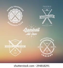 Baseball vintage emblems with crossed bats on blur background, vector illustration, eps10, easy to edit