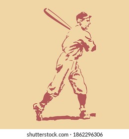 Baseball Vintage Sport Silhouette Card Man Old Art