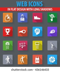 Baseball web icons in flat design with long shadows