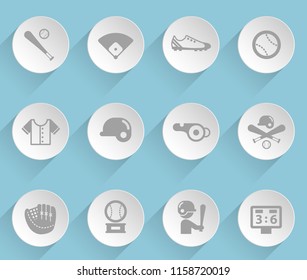 baseball web icons on light paper circles