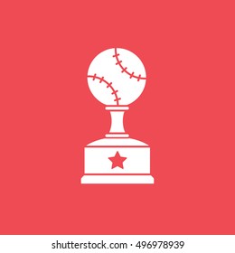Baseball Winner Cup Flat Icon On Red Background