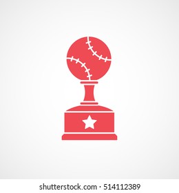 Baseball Winner Cup Red Flat Icon On White Background