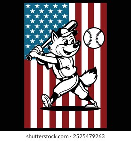 Baseball Wolf American Flag Patriotic Camiseta