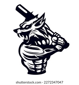 Vector de dibujo de lobos de béisbol. Ilustración De Vectores De Lobo De Béisbol Blanco Y Negro