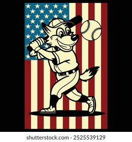 Lobo de beisebol USA Bandeira Patriótica Presente T Shirt