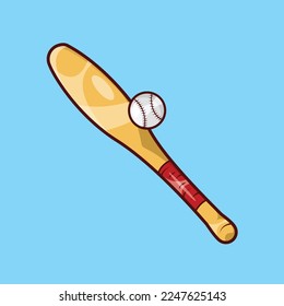 Baseball with Wooden Bat Illustration in Cartoon Style