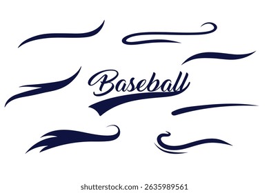 Baseball wordmark with navy swoosh shapes and vintage script style