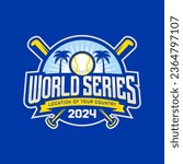 baseball world series logo emblem with beach vibes. Baseball beach badge logo.