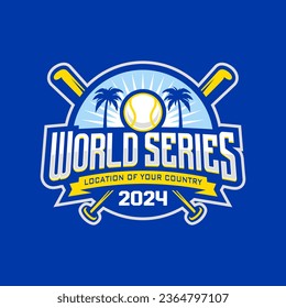 baseball world series logo emblem with beach vibes. Baseball beach badge logo.