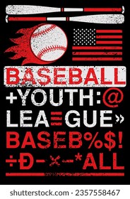 Baseball Youth League tournament typographical vintage grunge style poster design. Retro vector illustration.