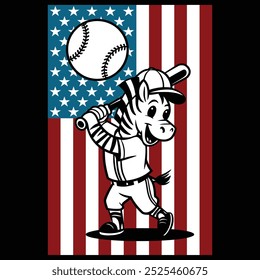 Baseball Zebra American Flag Patriotic Camiseta