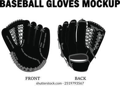 Béisbol-guantes de dibujo técnico -Ropa deportiva-frente-atrás-2d-guantes-Vector-línea de arte- maqueta 