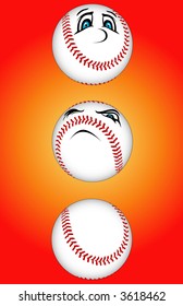 baseballs- 1 plain 1 happy 1 sad