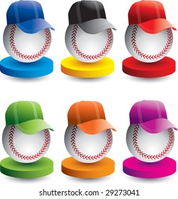 baseballs with hats on colored displays