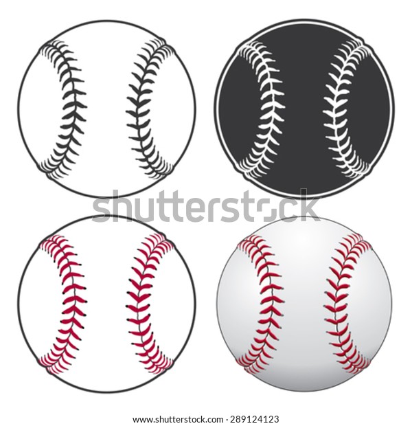Baseballs is an
illustration of a baseball in four styles from simple black and
white to complex full
color.