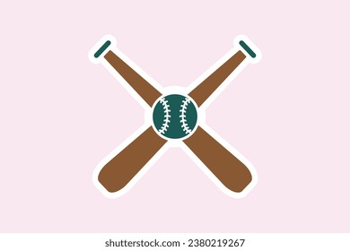 Baseballs with Sticks In Cross Sign Sticker design logo. Sport object icon concept. Baseball sport sticker logo icon.