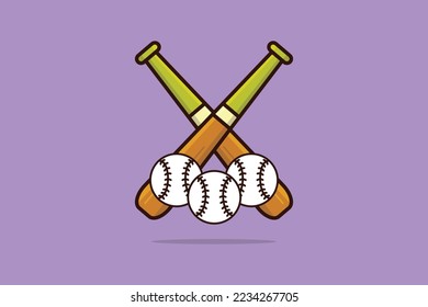 Baseballs with Sticks in cross sign vector illustration. Sport object icon concept. American sport game equipment vector design. Wooden sticks for baseball betting icon.