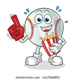 baseballv number one fan eating pop corn cartoon. cartoon mascot vector