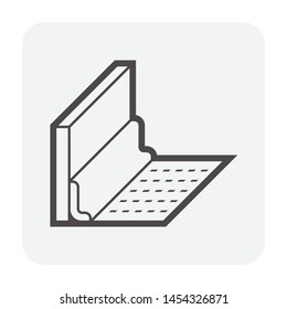 Baseboard vector icon. Also called skirting board, mopboard, floor or base molding. Use for cover lowest or plinth part of an interior wall on floor finishing material i.e. linoleum, pvc, vinyl, wood.