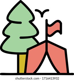 Basecamp Expedition Concept Vector Color Icon Design, Fabricated Tent and Pine Tree on white background,  Campsite Symbol