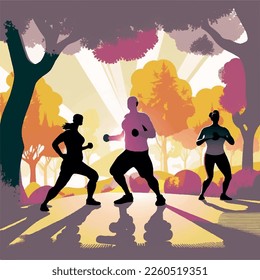 based on artificial intelligence
illustration vector people exercising outdoors, tree
