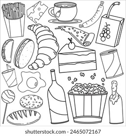 Based on doodle foods make into sketch for drawing or coloring book. Also it can be design wallpaper or any kind of product.