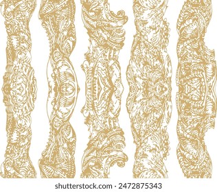 Based on freehand drawn illustration detail, these ornate frame details comprise vintage feel golden pattern