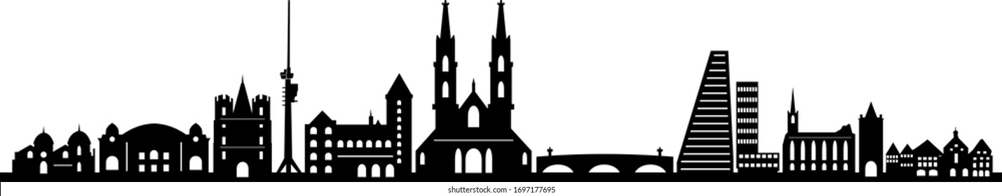 BASEL City Skyline Silhouette Cityscape Vector