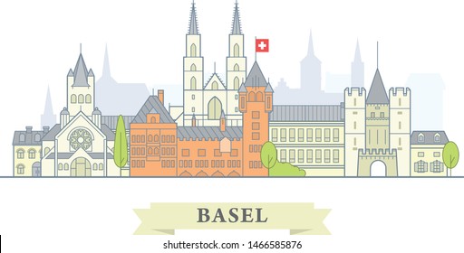 Basel cityscape, Switzerland - old town view, city panorama with landmarks of Basel