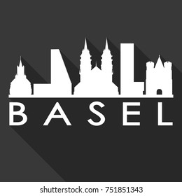 Basel Flat Icon Skyline Silhouette Design City Vector Art Famous Buildings.