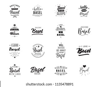Basel. Greeting cards, vector design. Isolated logos. Typography set.