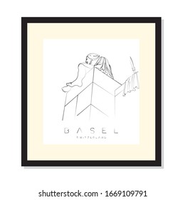 Basel, The helvetia statue vector illustration and typography design, Switzerland