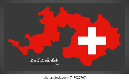 Basel Landschaft map of Switzerland with Swiss national flag illustration