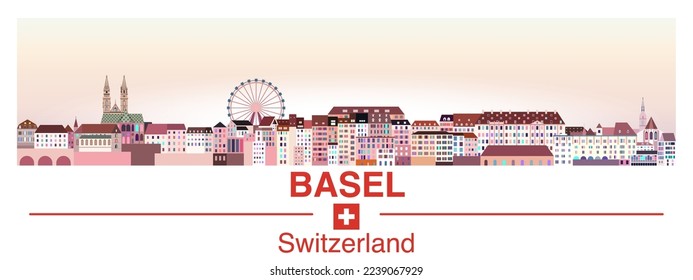 Basel skyline in bright color palette vector poster