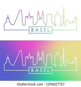 Basel skyline. Colorful linear style. Editable vector file.