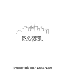 Basel skyline and landmarks silhouette black vector icon. Basel panorama. Switzerland