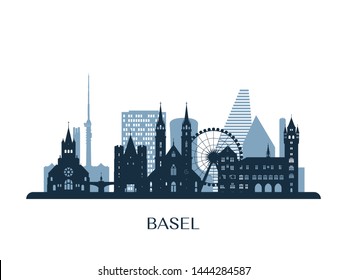 Basel skyline, monochrome silhouette. Vector illustration.