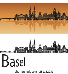 Basel skyline in orange background in editable vector file