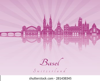 Basel skyline in purple radiant orchid in editable vector file