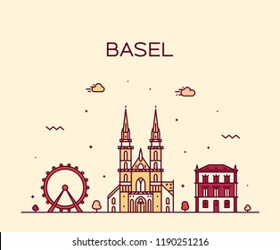 Basel skyline, Switzerland. Trendy vector illustration, linear style