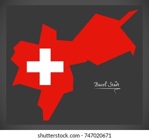 Basel Stadt map of Switzerland with Swiss national flag illustration