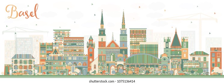 Basel Switzerland City Skyline with Color Buildings. Vector Illustration. Business Travel and Tourism Concept with Historic Architecture. Basel Cityscape with Landmarks.